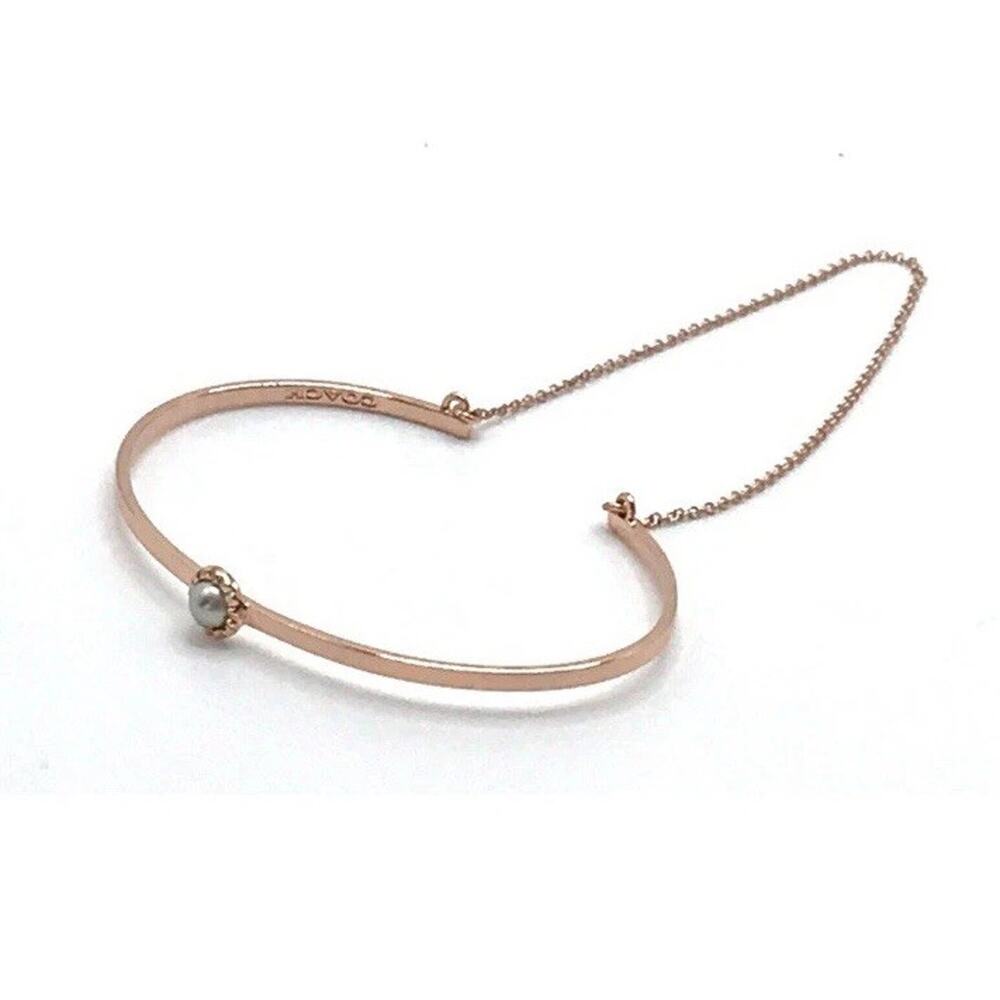 NWT Coach Rose Gold Chain Cuff Bracelet Demi-Fine Sunburst Faux Pearl